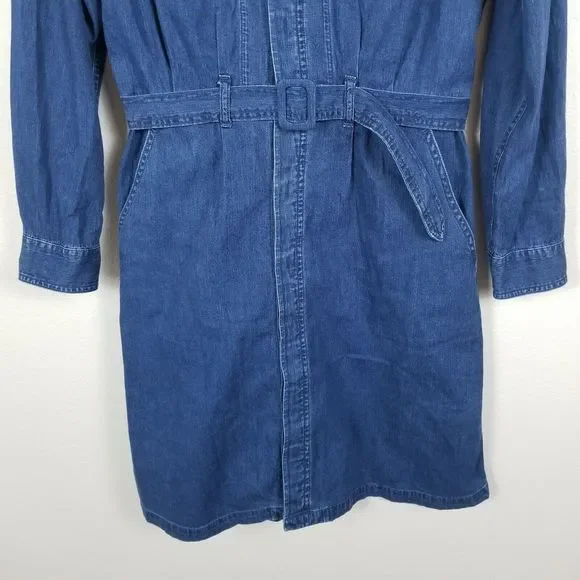 A.P.C. Indigo Chambray Denim Minimalist Cotton Knee Length Belted Shirt Dress M - Picture 10 of 13